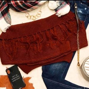 Sleeveless Maroon Cropped Sweater With Fringe!